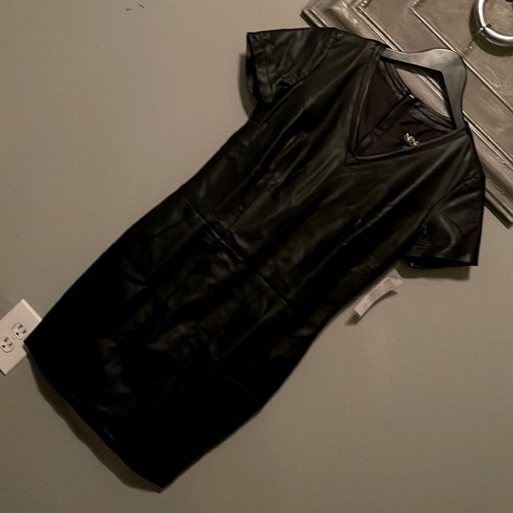 Nene black Faux Leather dress fully lined. Size: XS New.